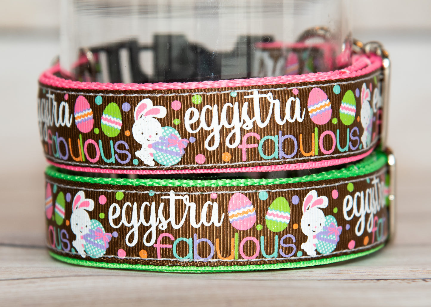 Eggstra Fabulous Easter dog collar. 1 inch wide, 4 adjustable size options