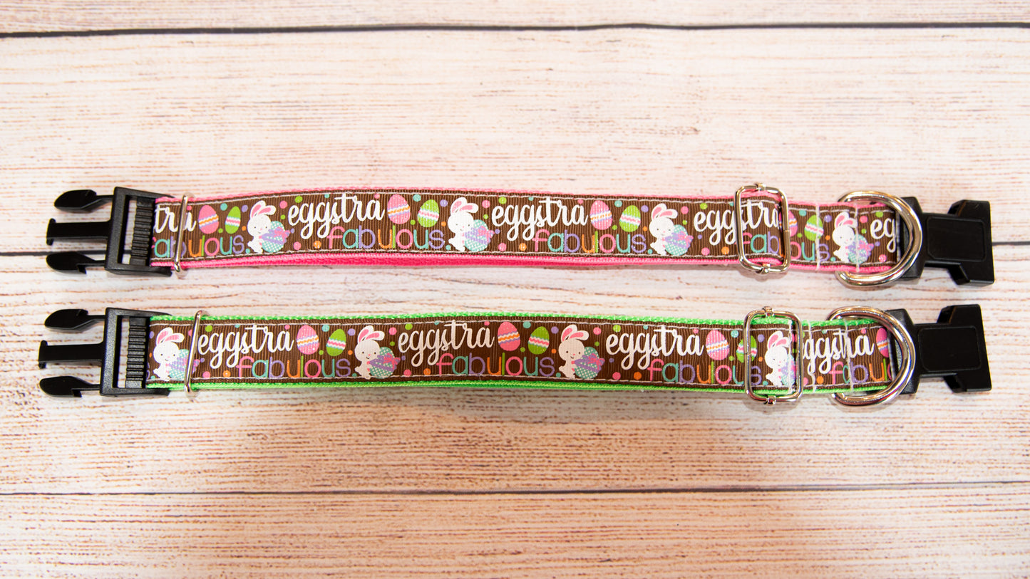 Eggstra Fabulous Easter dog collar. 1 inch wide, 4 adjustable size options