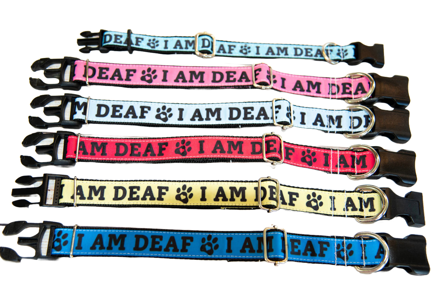 I AM DEAF collar and/or leash. 6 color options, Multiple sizes