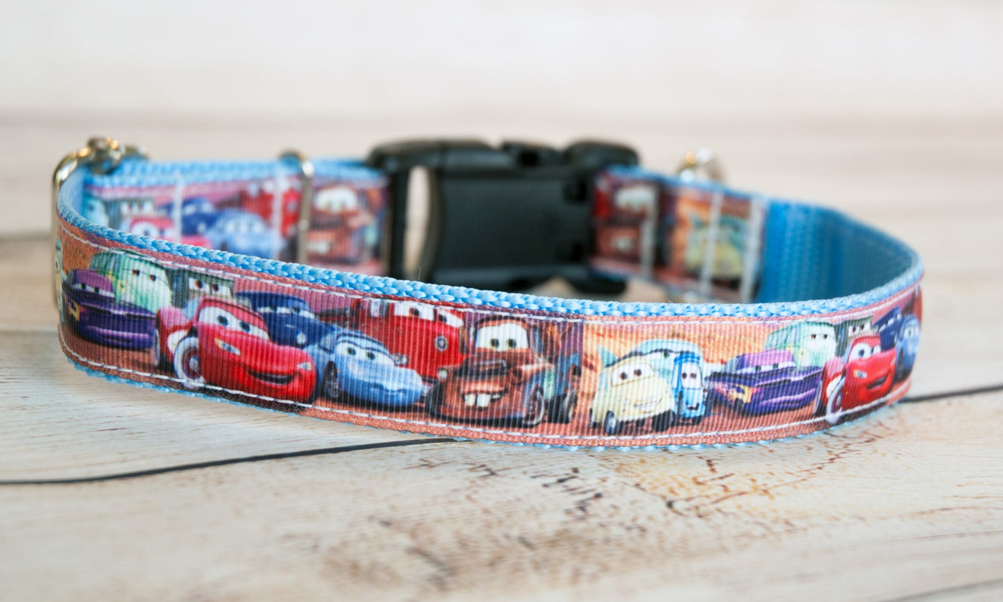 Cars dog collar with Mater, Sally, and Lightning and/or leash. 1" wide