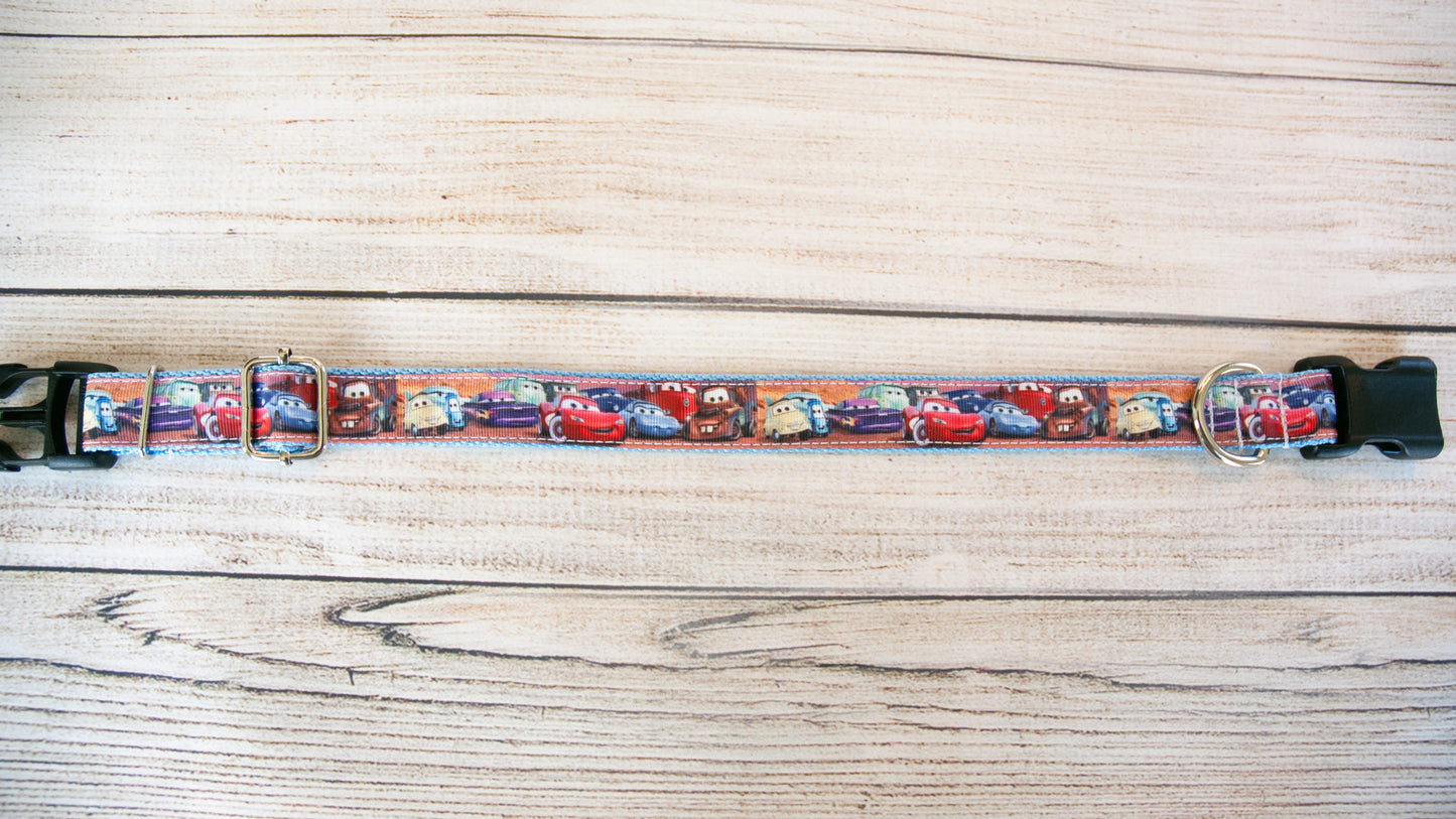 Cars dog collar with Mater, Sally, and Lightning and/or leash. 1" wide