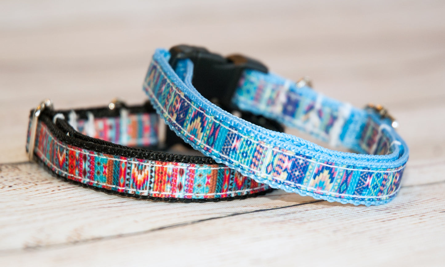 Aztec orange and aqua print collar and/or leash, Aztec Blue and Pink Print dog collar and/or leash. 1/2" wide