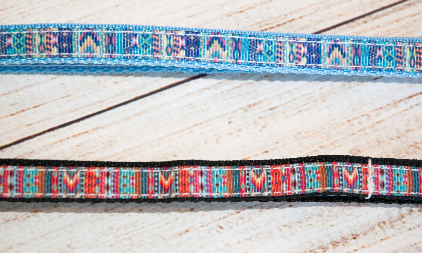 Aztec orange and aqua print collar and/or leash, Aztec Blue and Pink Print dog collar and/or leash. 1/2" wide