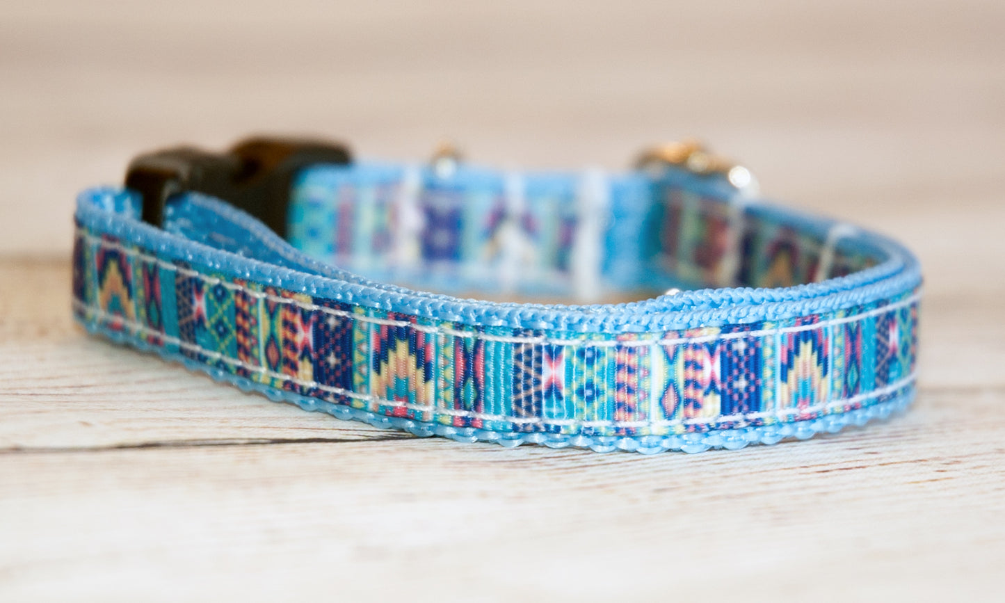 Aztec orange and aqua print collar and/or leash, Aztec Blue and Pink Print dog collar and/or leash. 1/2" wide
