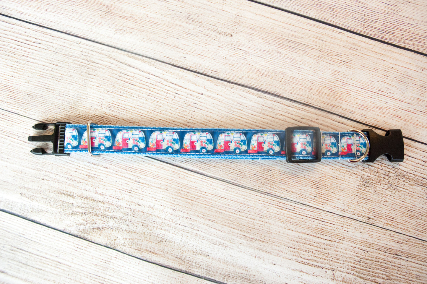 Camper trailer dog collar and/or leash in blue. 1" wide