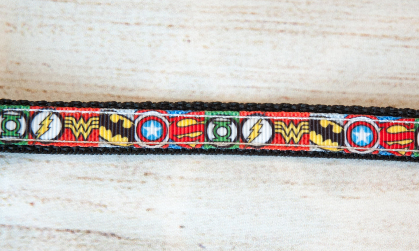 DC superhero symbols dog collar and/or leash. 1/2" wide