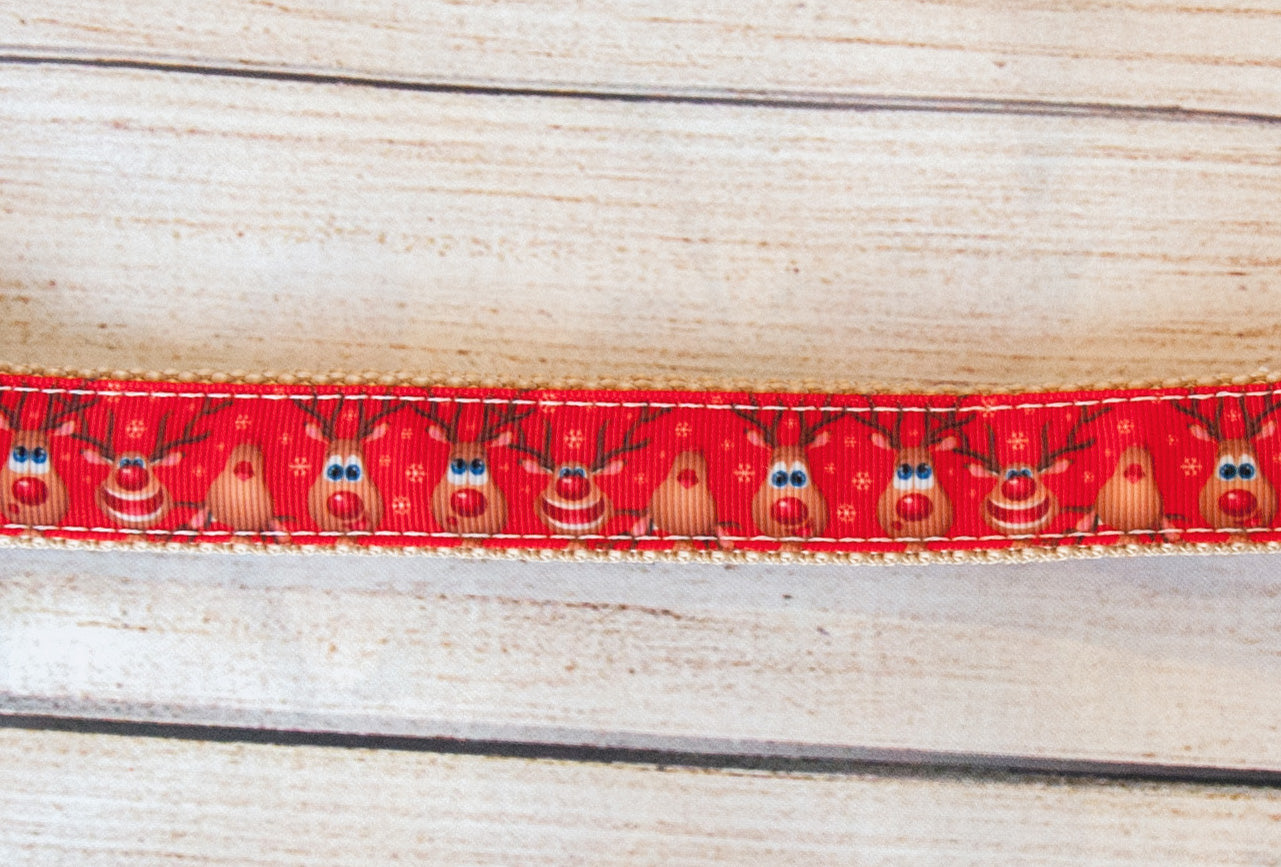 Reindeer faces dog collar, Funny Reindeer dog collar, Christmas dog collar. 1 inch wide