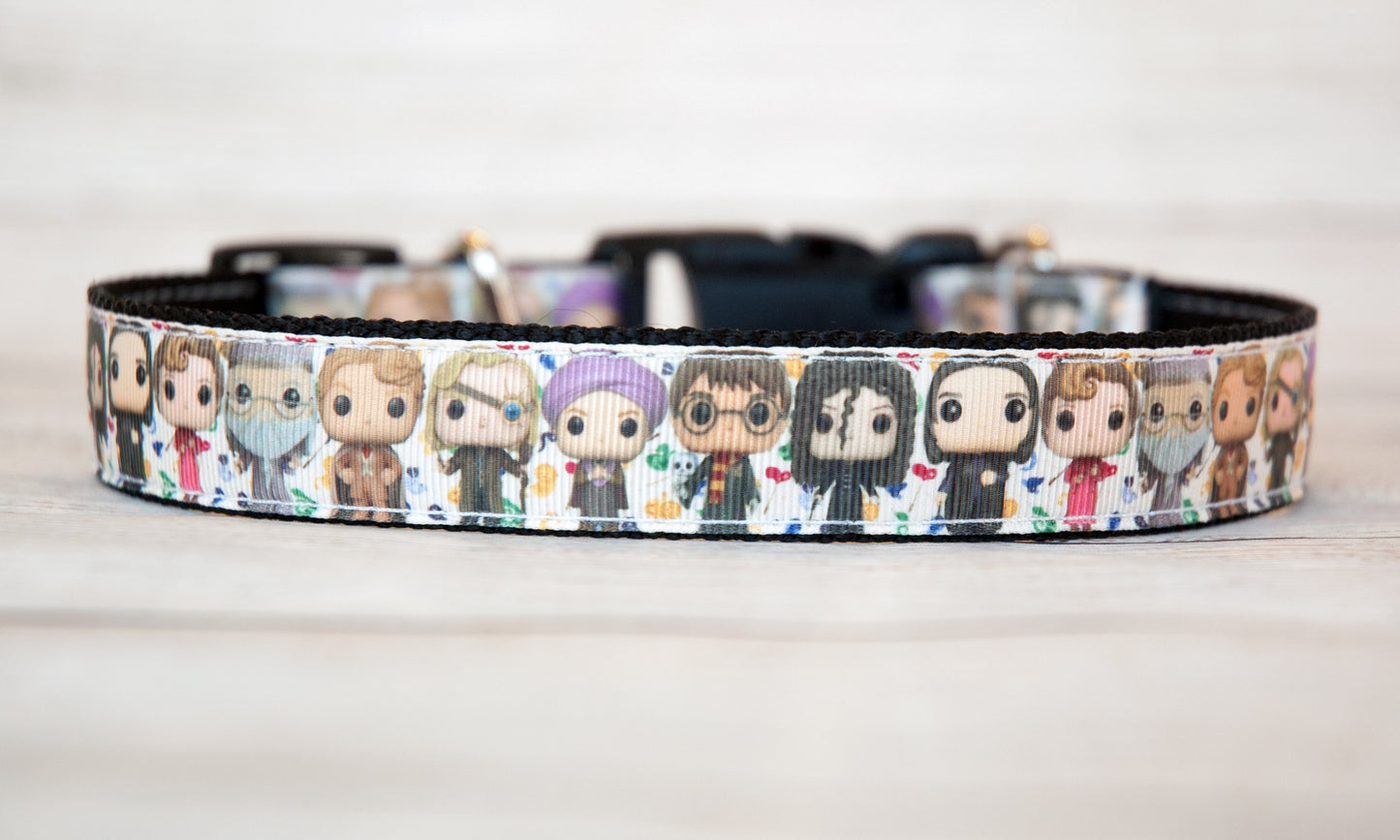 Wizard Characters dog collar with Funko Pop style art. 1"wide