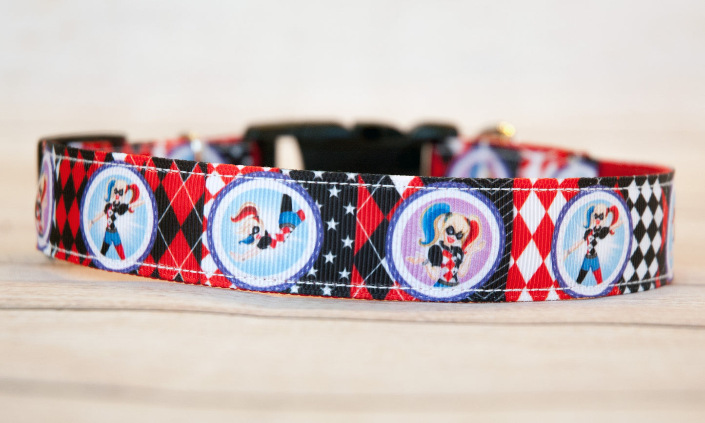 Modern Harley Quinn dog collar and/or leash. 1 inch leash