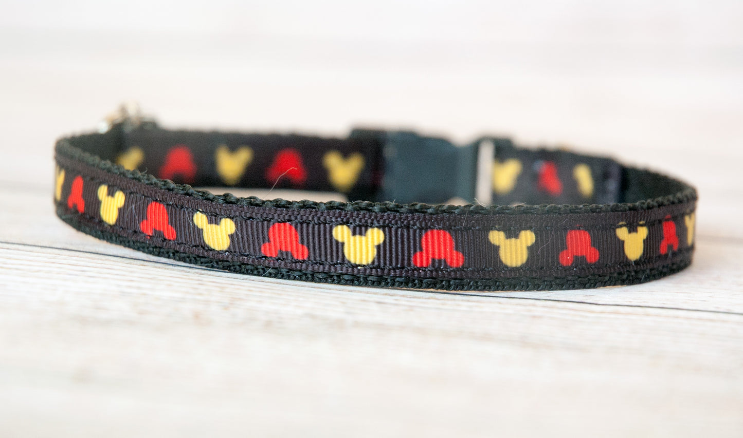 Yellow and Red Mouse head small dog or cat collar 1/2" wide