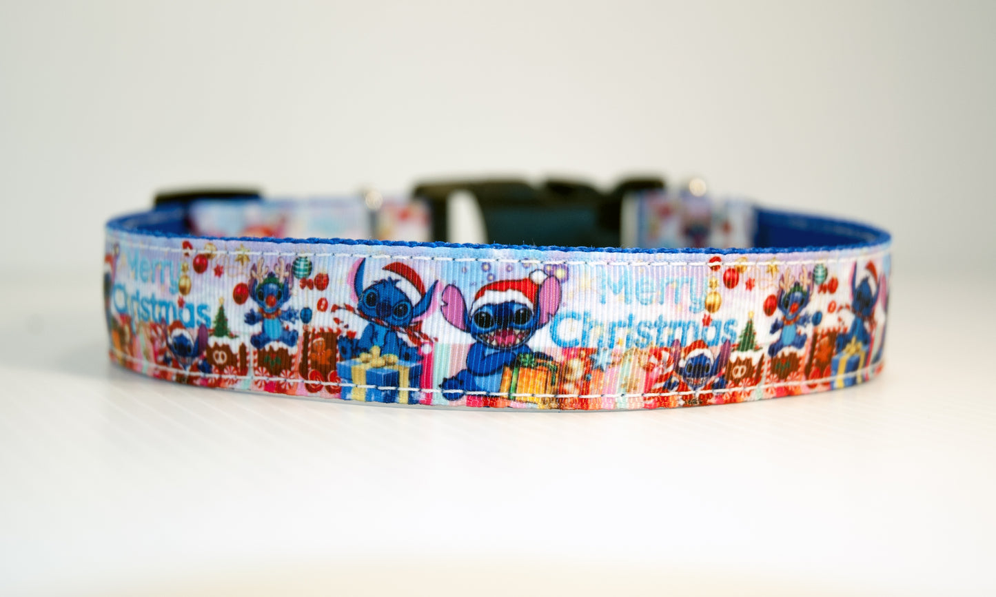 Merry Christmas Stitch dog collar. 1 inch wide