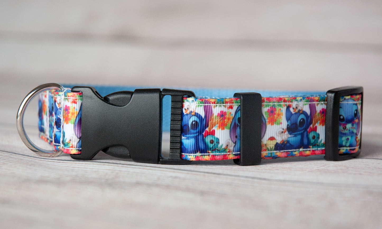 Stitch and Scrum with flowers dog collar and/or leash. 1 inch wide