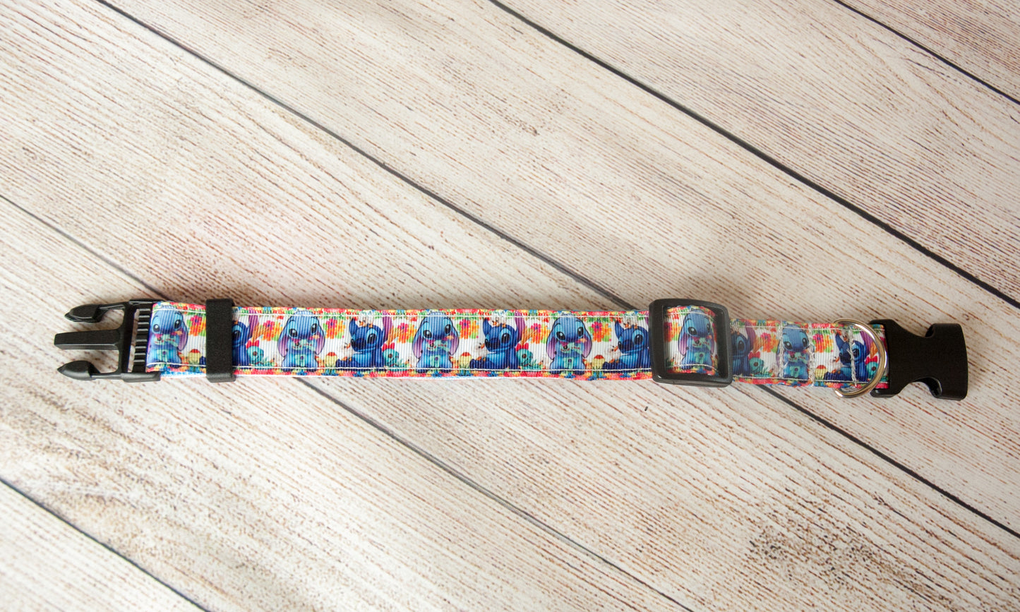Stitch and Scrum with flowers dog collar and/or leash. 1 inch wide