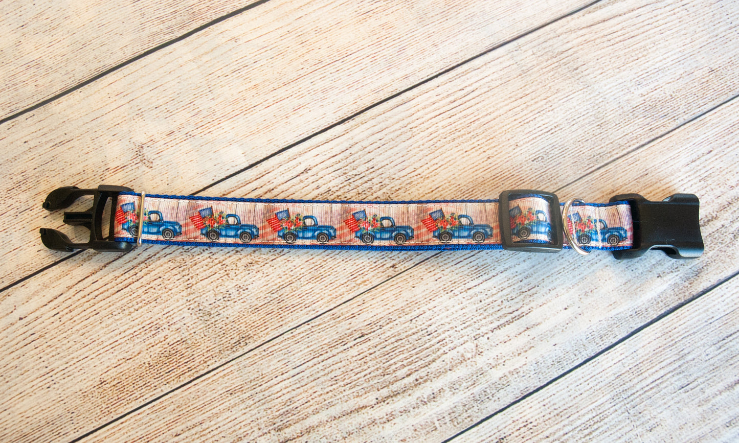 Blue truck with American Flag dog collar and/or leash. 1" Wide