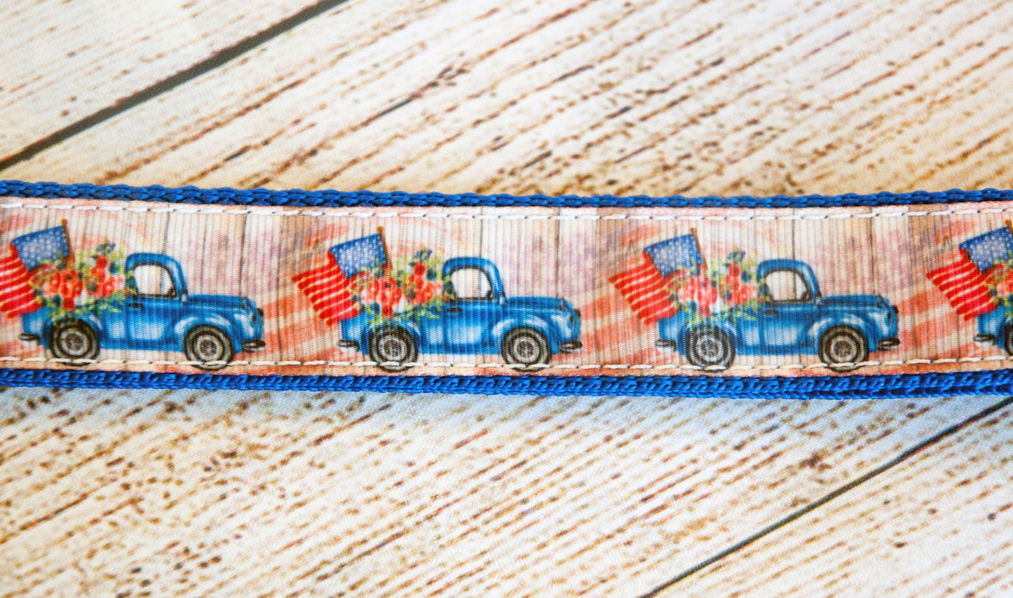 Blue truck with American Flag dog collar and/or leash. 1" Wide