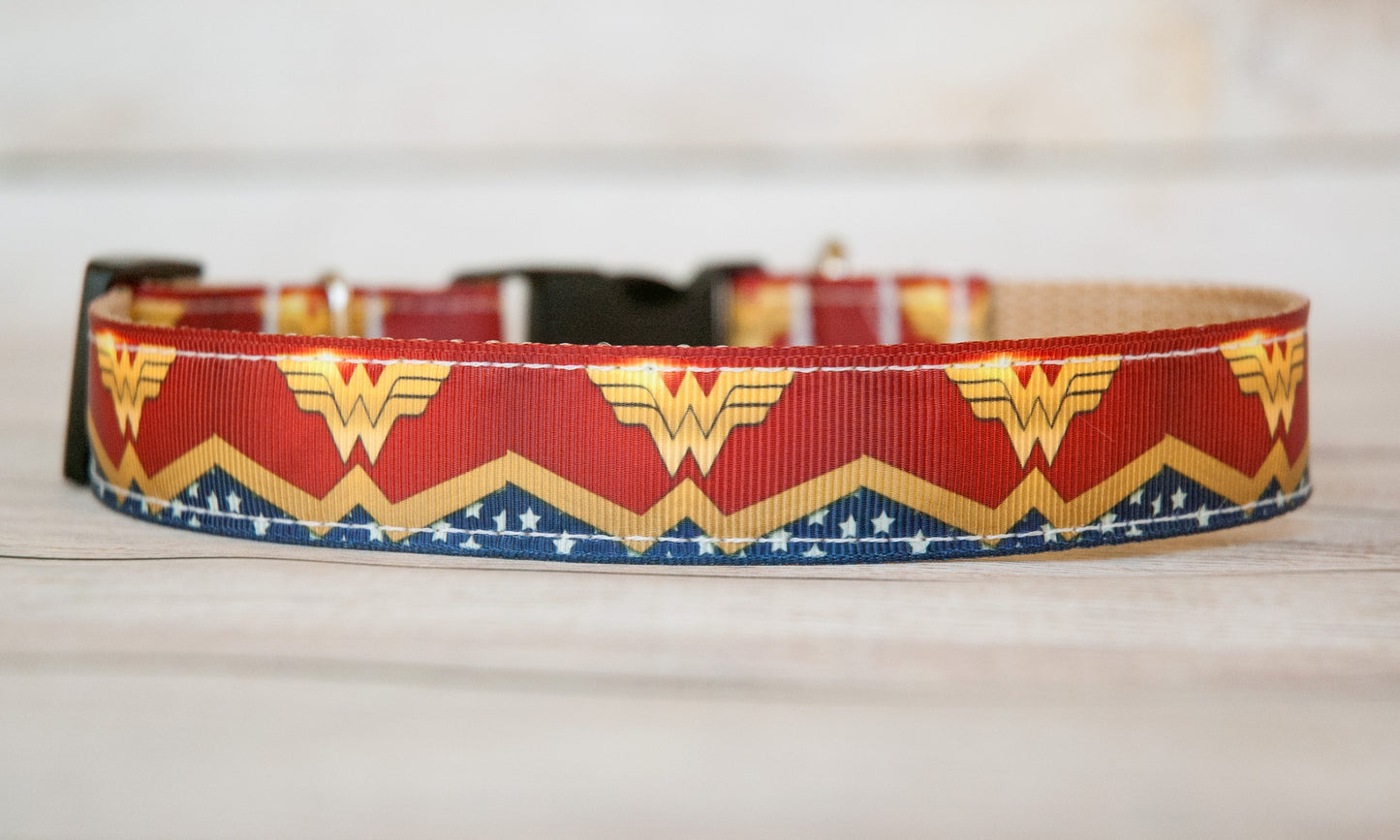 Wonder Woman Symbol dog collar and/or leash. 1 inch wide