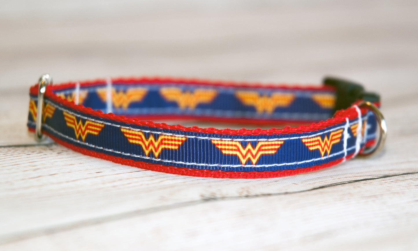 Wonder Woman symbol small dog or cat collar. 1/2 inch wide