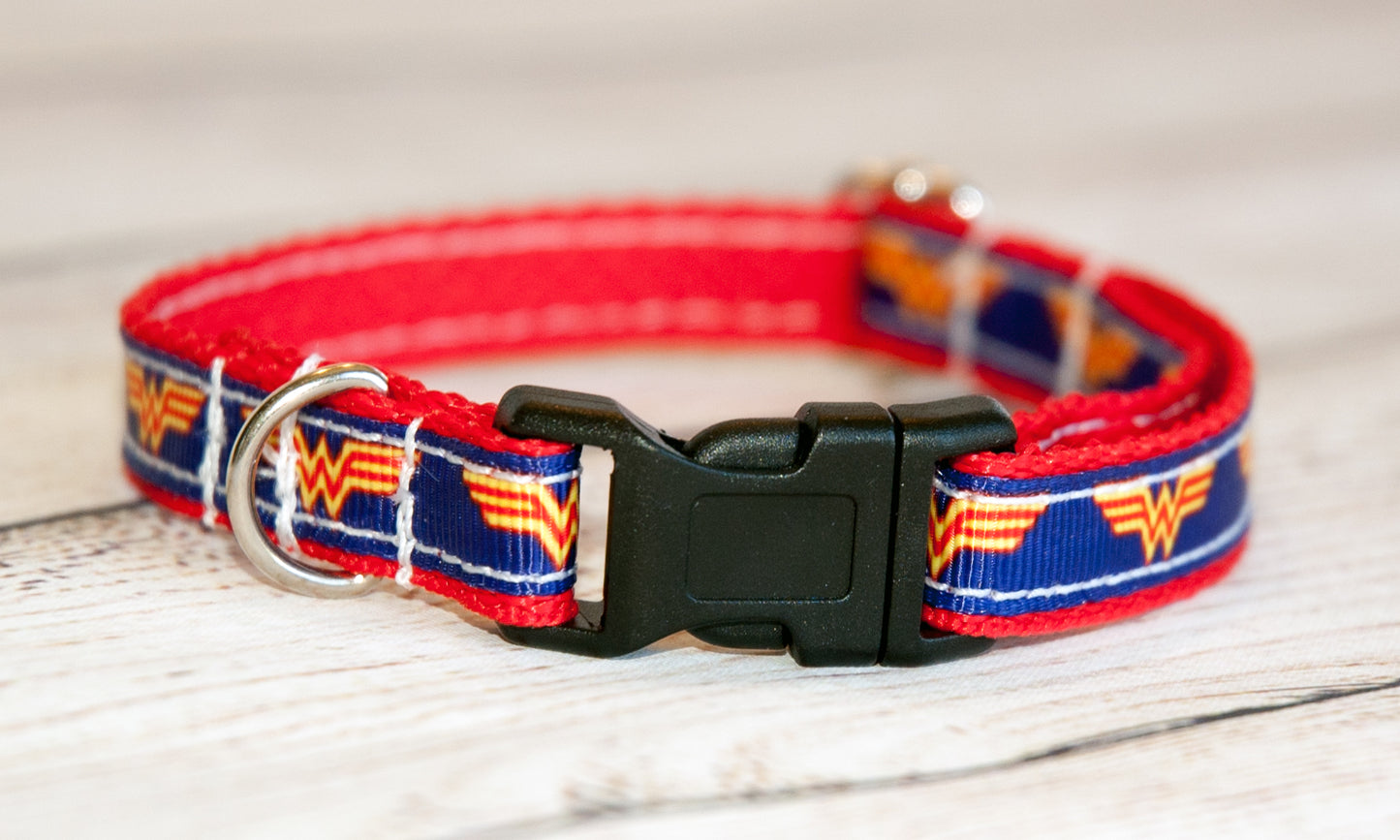 Wonder Woman symbol small dog or cat collar. 1/2 inch wide