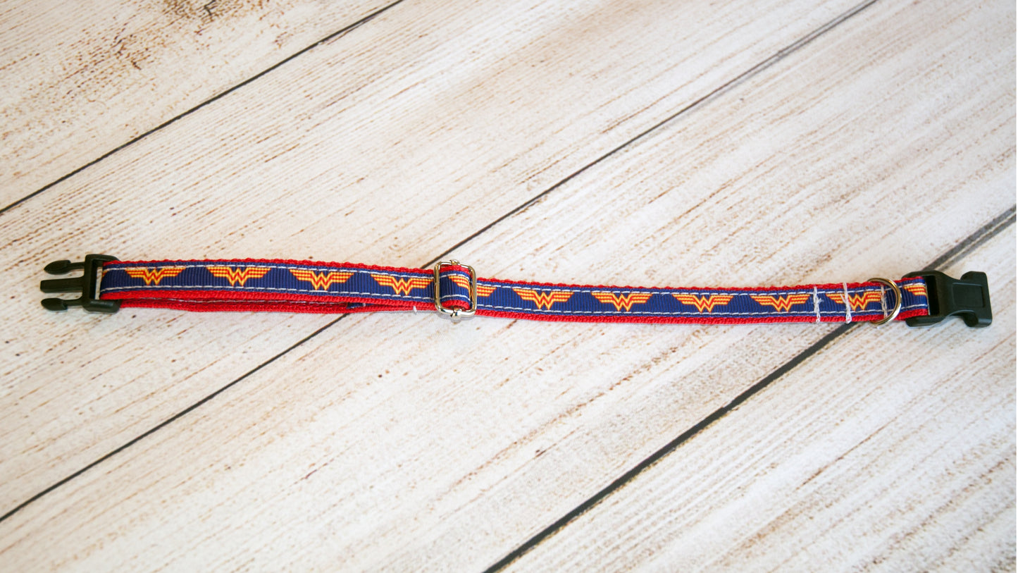 Wonder Woman symbol small dog or cat collar. 1/2 inch wide