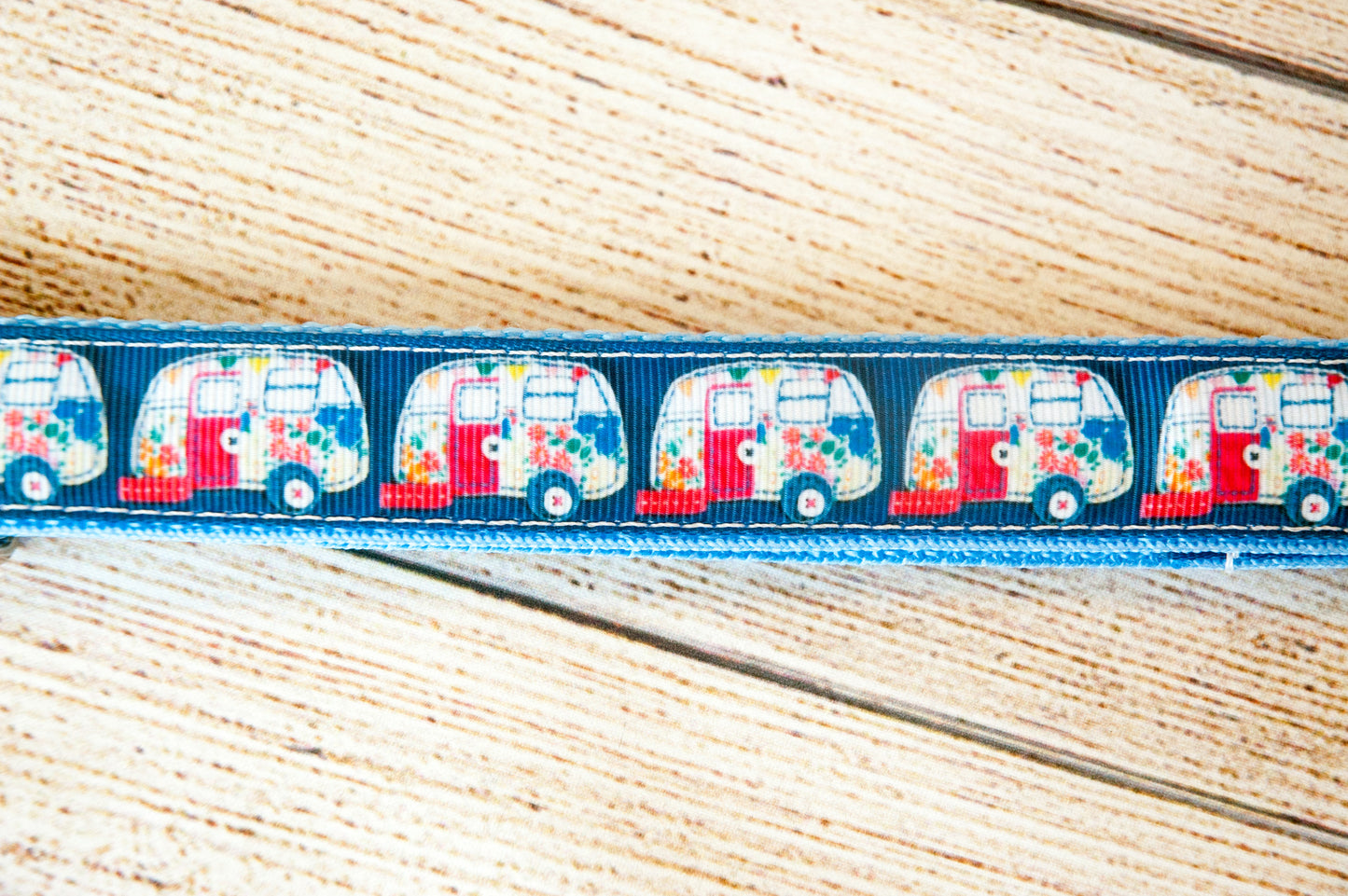 Camper trailer dog collar and/or leash in blue. 1" wide