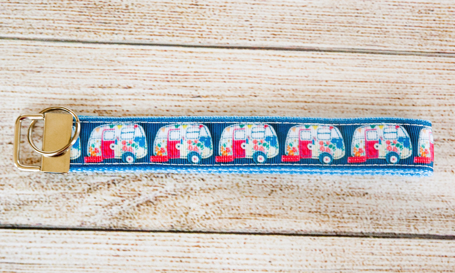 Camper trailer dog collar and/or leash in blue. 1" wide