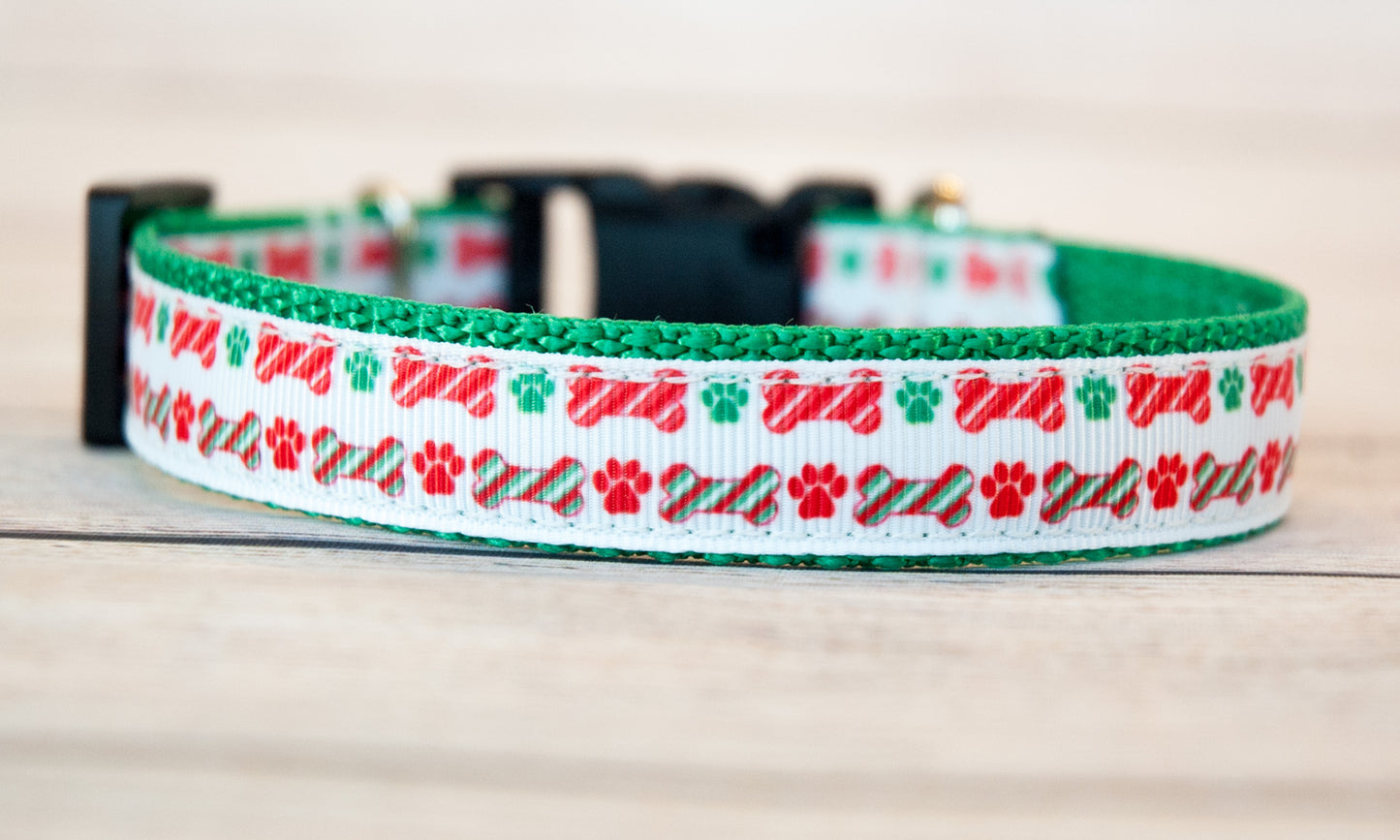 Candy Cane bone dog collar. Christmas dog collar.3/4" wide