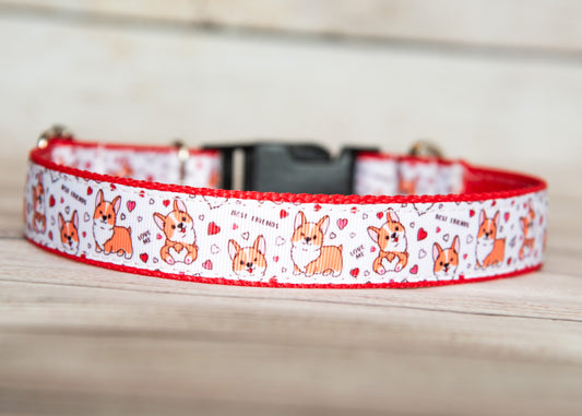 Corgi Love dog collar. 1 inch wide, 4 adjustable sizes