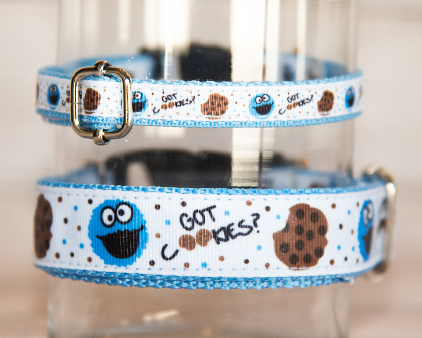 "Got Cookies?" dog collar. Blue Monster dog collar and/or leash, 1" and 1/2"wide