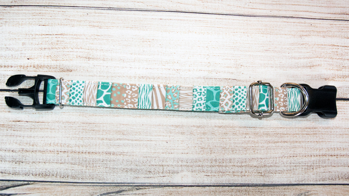 Green and Tan Animal Print Stripe Dog Collar and/or leash. 1 inch wide.