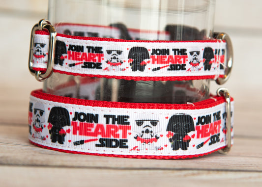 Join the Heart Side dog collar. 1 inch or 3/4 inch wide, 5 adjustable sizes