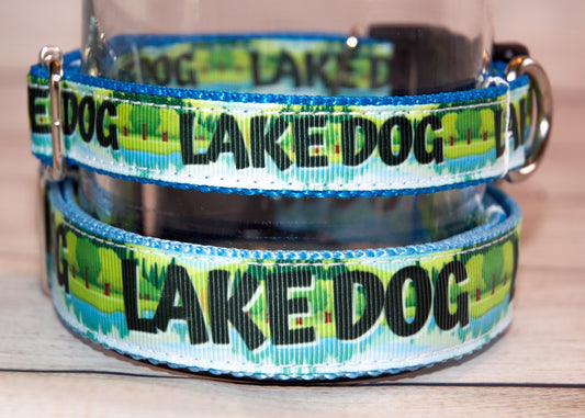 Lake Dog pet collar. Water dog pet collar. 3/4 inch wide or 1 inch wide.