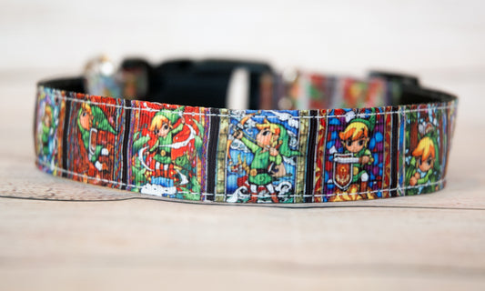 Link dog collar and/or leash. 1 inch wide.