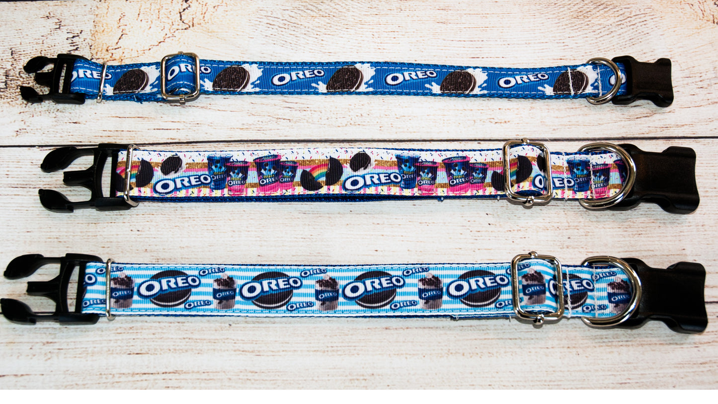 Chocolate sandwich cookie dog collars, Oreo dog collars and/or leashes, 1" wide or 3/4" wide