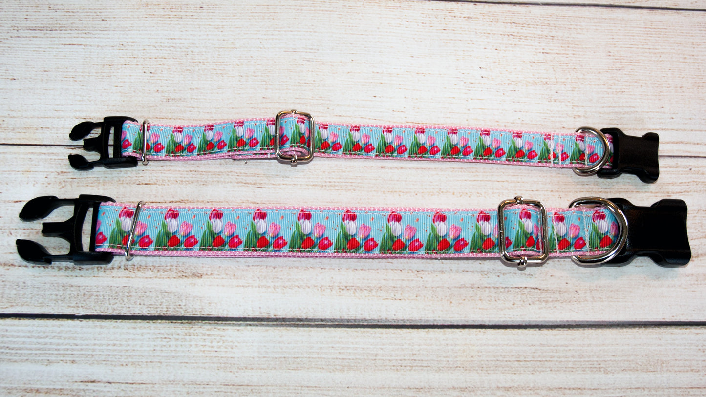 Beautiful Tulip dog collars, Flower dog collar, Floral dog collar, or leash 1"wide or 3/4" wide
