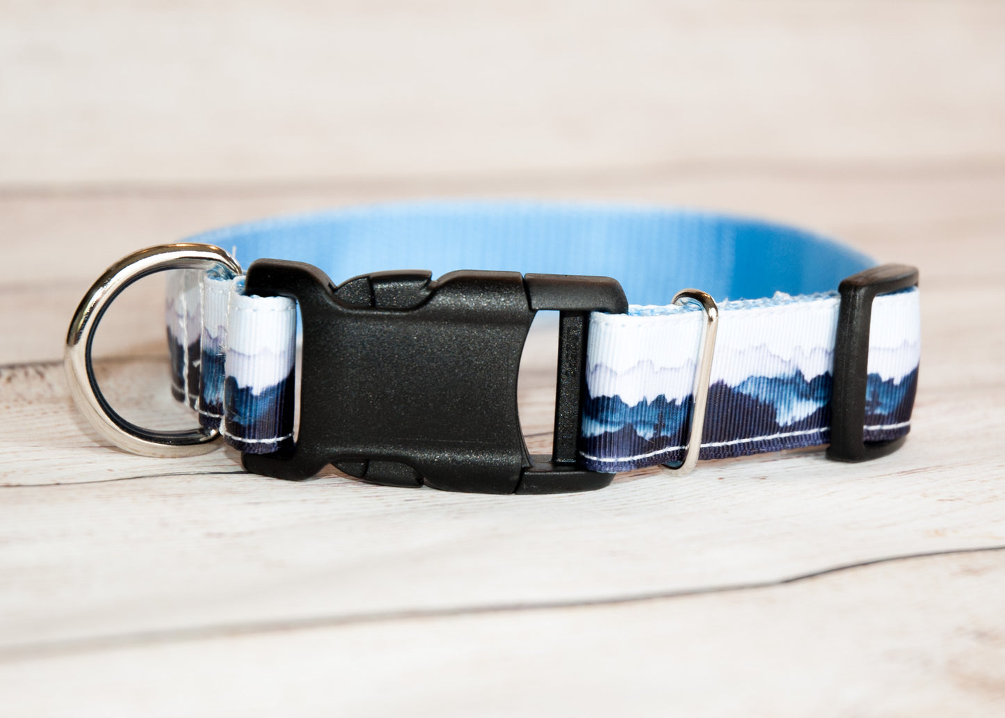 Watercolor Mountains in blues dog collar and/or leash. 1 inch wide.