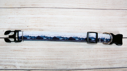 Watercolor Mountains in blues dog collar and/or leash. 1 inch wide.
