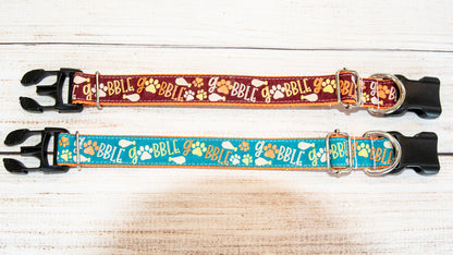 Gobble, Gobble turkey leg Thanksgiving dog collar. 1 inch wide, 4 adjustable sizes