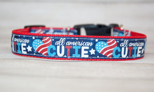 All American Cutie dog collar and/or leash. Cutie dog collar, Patriotic heart dog collar. 1" wide