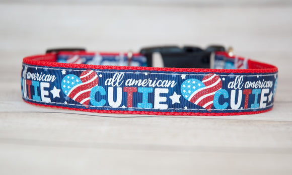 All American Cutie dog collar and/or leash. Cutie dog collar, Patriotic heart dog collar. 1