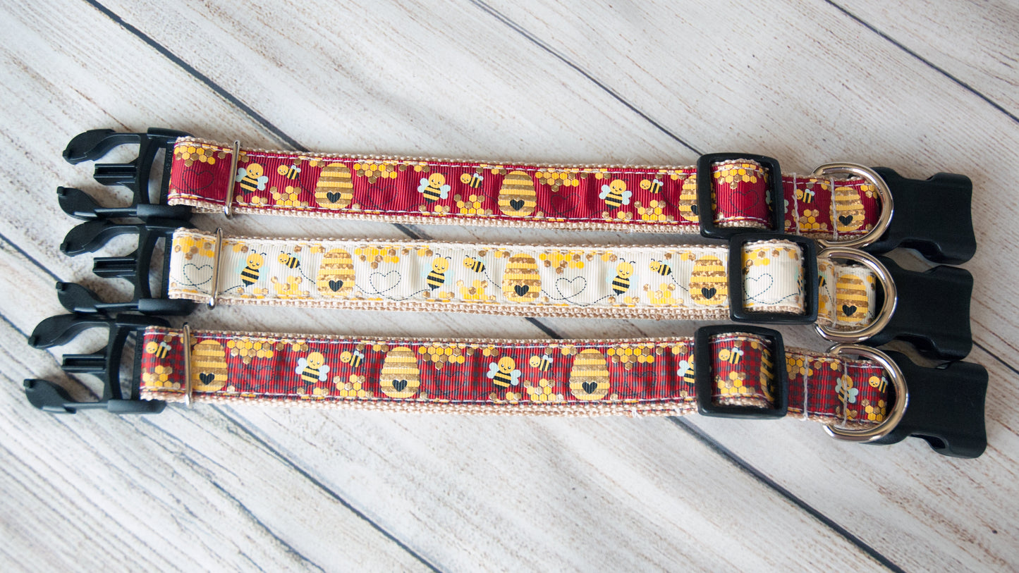 Bees, Hives, and Honey dog collar and/or leash. 1" wide and 3 different colors