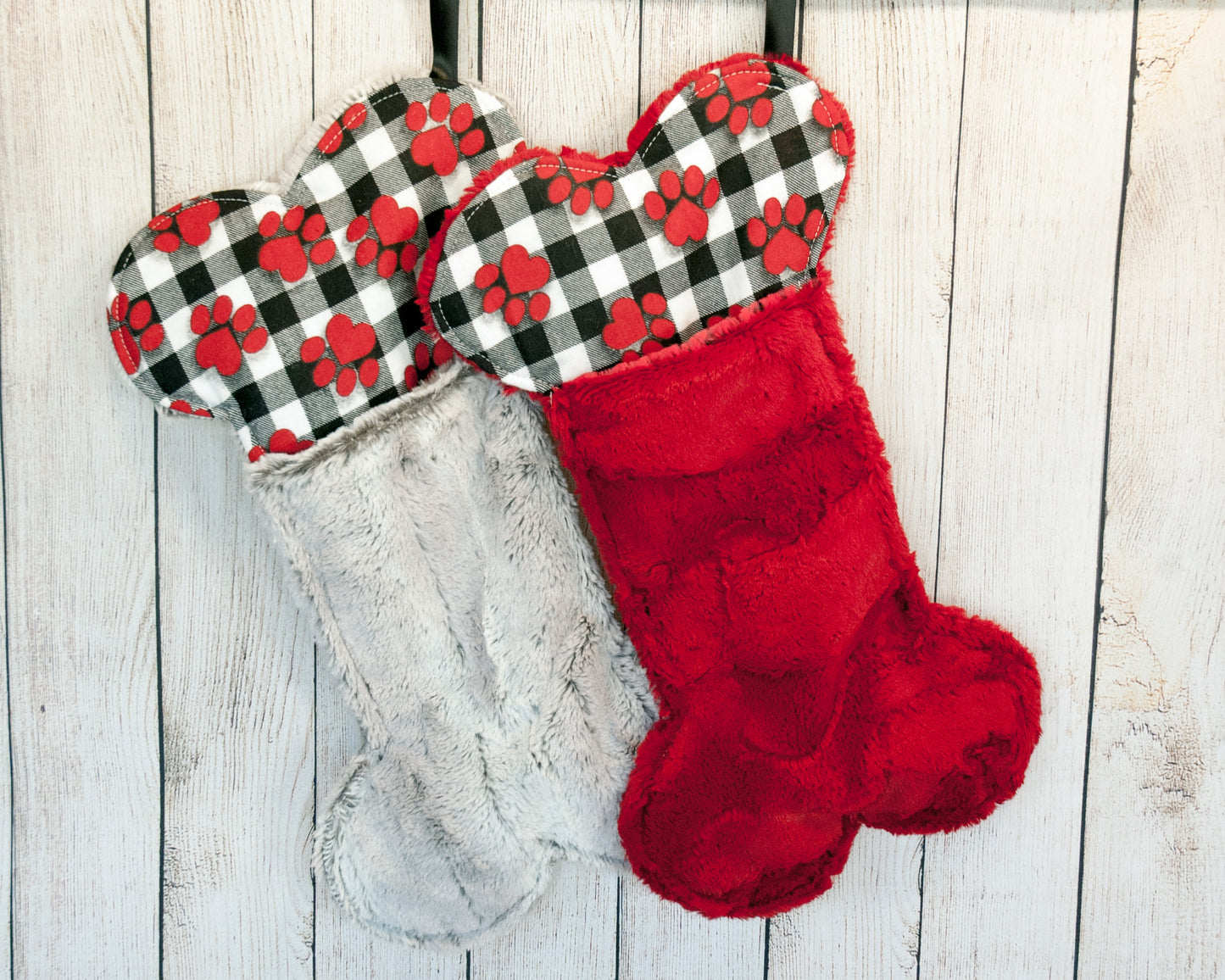 Buffalo check pawprint minky dog stocking