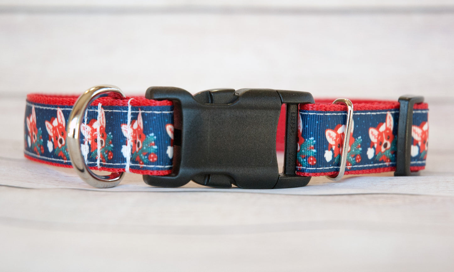 Corgi in Santa hat Christmas dog collar. Corgi collar 1" wide