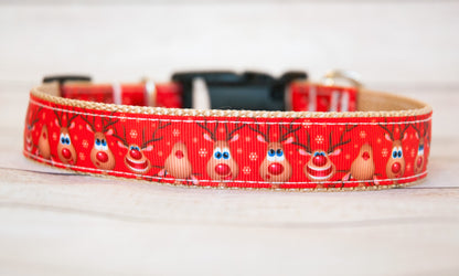 Reindeer faces dog collar, Funny Reindeer dog collar, Christmas dog collar. 1 inch wide