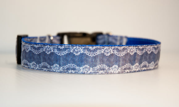 Denim and Lace dog collar and/or leash. 1 inch wide