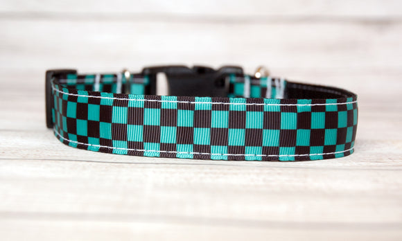 Green and Black Check dog collar and/or leash. 1