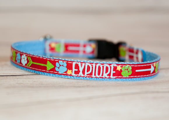 Explore dog collar. 1/2 inch wide for small dogs or cats