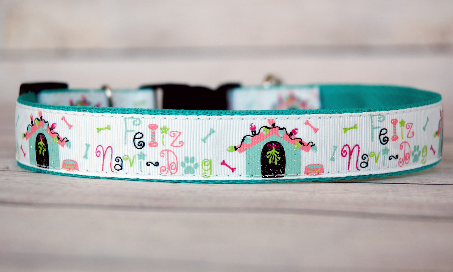 Feliz Navidog Christmas dog collar. 1 inch wide