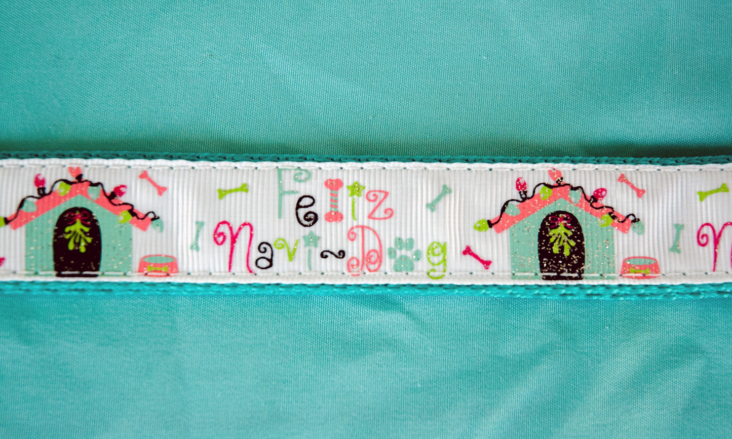 Feliz Navidog Christmas dog collar. 1 inch wide