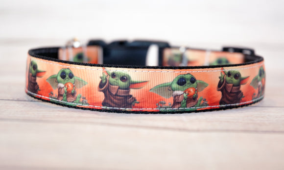 Alien Baby dog collar, Mando baby dog collar with orange background and/or leash, 1