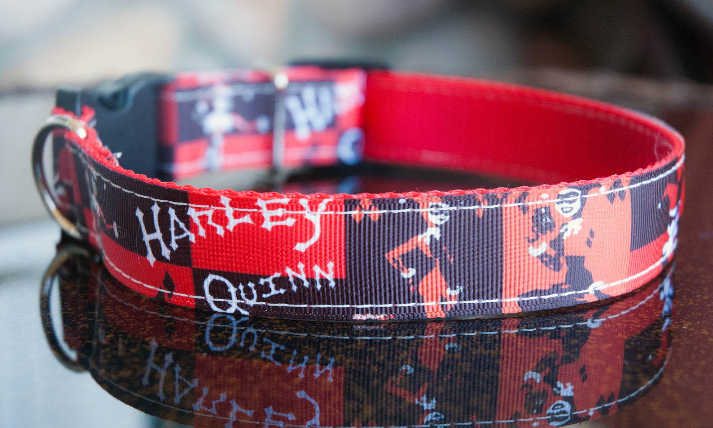 Harley Quinn Dog collar and/or leash. 1 inch or 3/4 inch wide